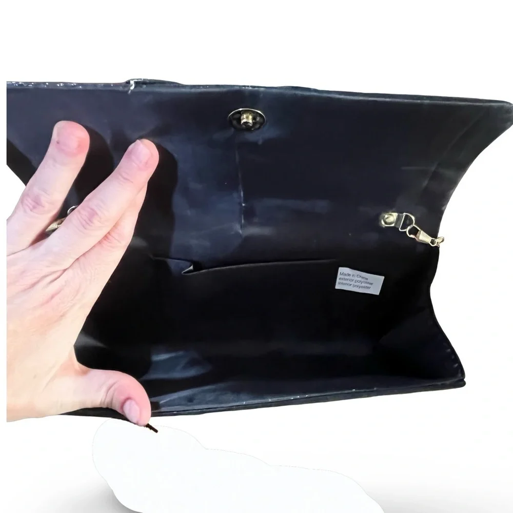 Black Rhinestone Bow Evening Clutch with Chain Gold Chain Strap